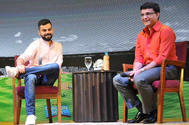 India Cricket Team Captain Virat Kohli and Former Captain Sourav Ganguly during Boria Majumder write Book launch Eleven Gods and a Billion Indian on...