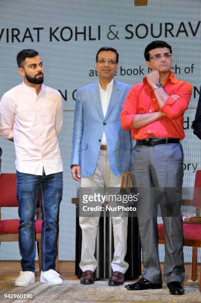 India Cricket Team Captain Virat Kohli and Former Captain Sourav Ganguly and Industrialist Sanjiv Goenka during Boria Majumder write Book launch...