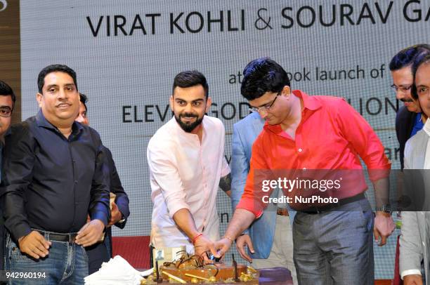 India Cricket Team Captain Virat Kohli and Former Captain Sourav Ganguly during Boria Majumder write Book launch Eleven Gods and a Billion Indian on...