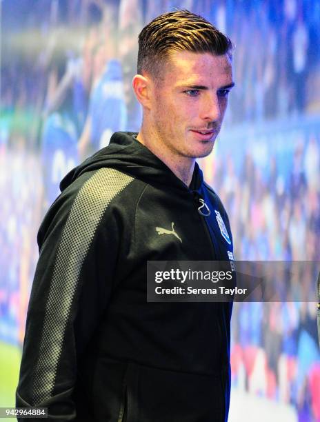 Ciaran Clark of Newcastle United arrives for the Premier League Match between Leicester City and Newcastle United at The King Power Stadium on April...