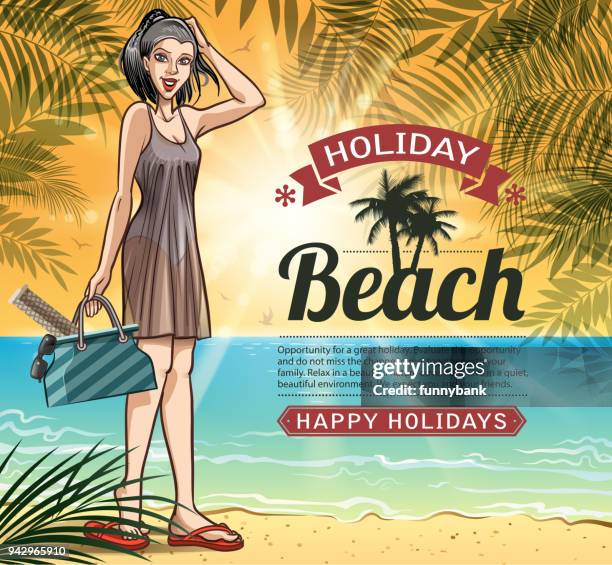 botanic beach holiday - botanik stock illustrations
