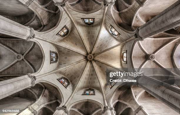 low angle interior view of sagrat cor temple, tibidabo, barcelona - sagrat cor stockfoto's en -beelden