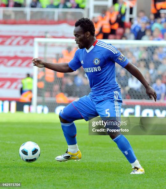 Michael Essien of Chelsea in action during the Barclays Premier League match between Stoke City and Chelsea at the Britannia Stadium on April 2, 2011...