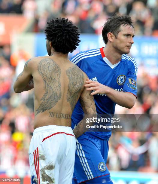 Jermaine Pennant of Stoke City and Frank Lampard of Chelsea shake hands at the end of the Barclays Premier League match between Stoke City and...