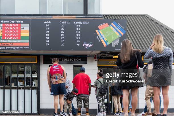 Fans queue for tickets prior to the round five NRL match between the New Zealand Warriors and the North Queensland Cowboys at Mt Smart Stadium on...