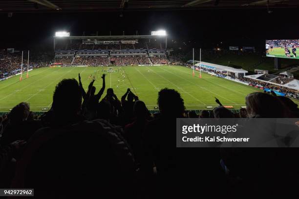 General view of the sold out Mt Smart Stadium during the round five NRL match between the New Zealand Warriors and the North Queensland Cowboys at Mt...