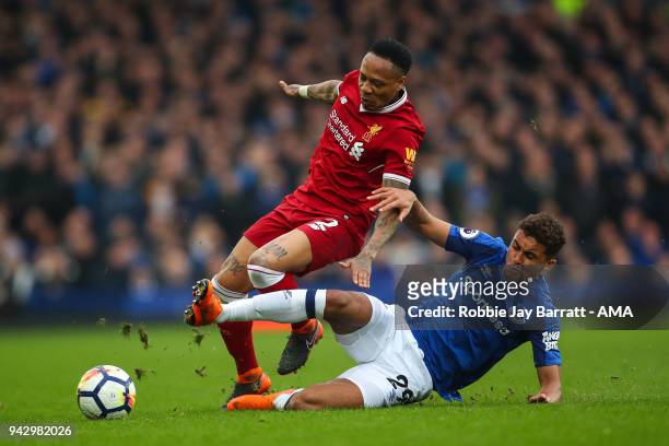 Nathaniel Clyne of Liverpool and Dominic Calvert-Lewin of Everton during the Premier League match between Everton and Liverpool at Goodison Park on...