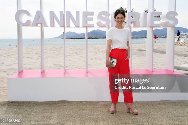 Jury Member Paula Beer poses at the Official competition Jury Photocall during the 1st Cannes International Series Festival on April 7, 2018 in...