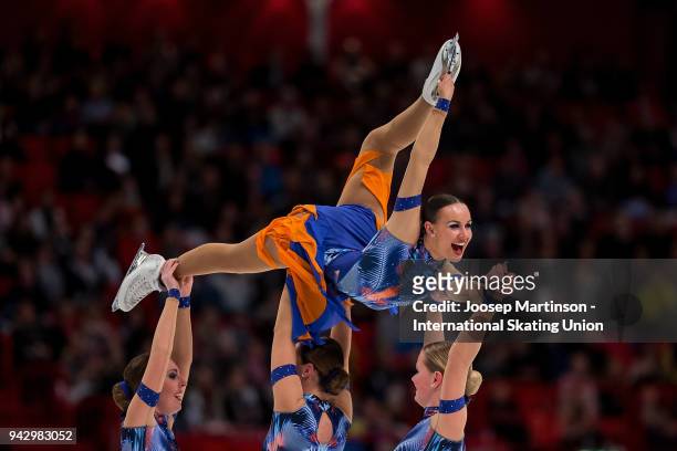 Team Phoenix of Belgium compete in the Free Skating during the World Synchronized Skating Championships at Ericsson Globe on April 7, 2018 in...