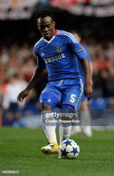 Michael Essien of Chelsea in action during the UEFA Champions League quarter final first leg match between Chelsea and Manchester United at Stamford...