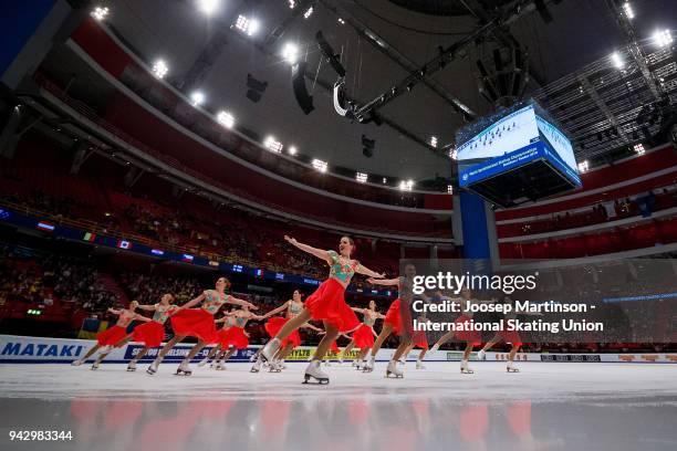 Team Olympia of Czech Republic compete in the Free Skating during the World Synchronized Skating Championships at Ericsson Globe on April 7, 2018 in...