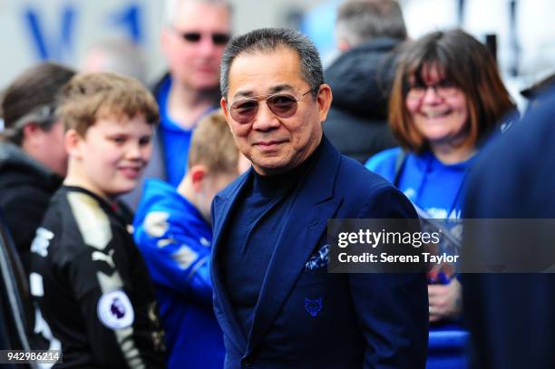 Leicester Chairman Vichai Srivaddhanaprabha arrives on his 60th birthday for the Premier League Match between Leicester City and Newcastle United at...
