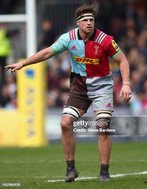 Jack Clifford of Harlequins during the Aviva Premiership match between Harlequins and London Irish at Twickenham Stoop on April 7, 2018 in London,...