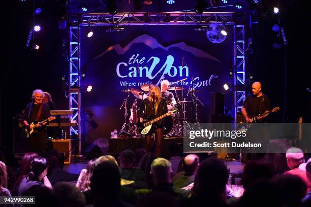 Musicians David Freiberg, Cathy Richardson, Donny Baldwin and Jude Gold of the band Jefferson Starship perform onstage at The Canyon Club on April 6,...