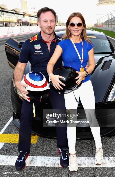 Geri Horner with husband Red Bull Racing Team Principal Christian Horner before taking part in the F1 Hotlaps in an Aston Martin Vanquish S before...