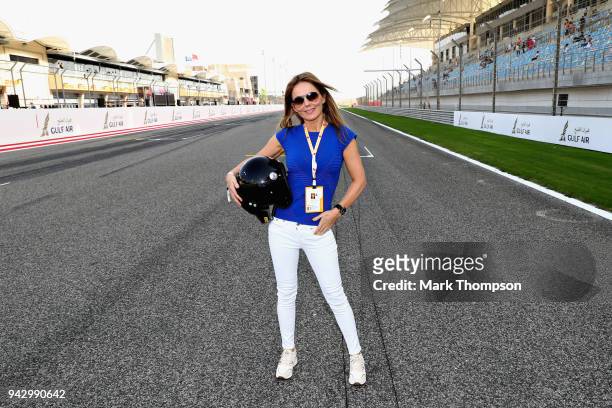 Geri Horner poses for a photo before taking part in the F1 Hotlaps in an Aston Martin Vanquish S before qualifying for the Bahrain Formula One Grand...