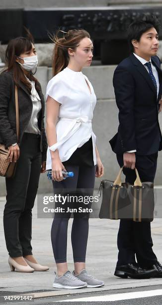 Alycia Debnam-Carey is seen filming on the streets of Nihonbashi on April 7, 2018 in Tokyo, Japan.