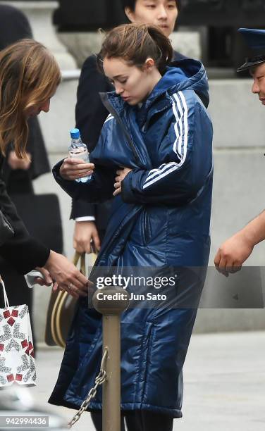 Alycia Debnam-Carey is seen filming on the streets of Nihonbashi on April 7, 2018 in Tokyo, Japan.