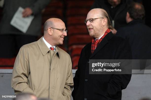 Joel Glazer and Avram Glazer, owners of Manchester United, during the UEFA Champions League Quarter-Final second leg match between Manchester United...