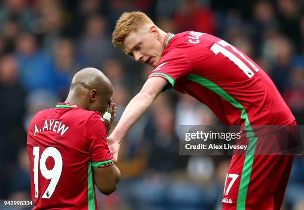 Andre Ayew of Swansea City reacts after a missed chance during the Premier League match between West Bromwich Albion and Swansea City at The...