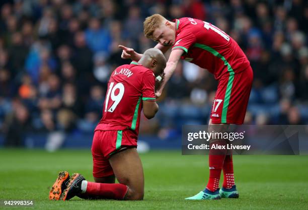 Andre Ayew of Swansea City reacts after a missed chance during the Premier League match between West Bromwich Albion and Swansea City at The...