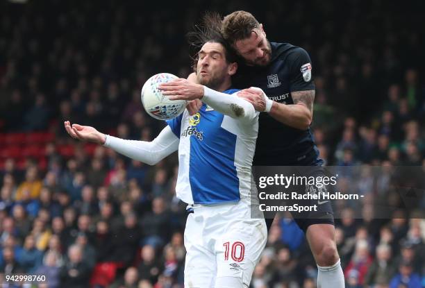 Blackburn Rovers' Danny Graham and Southend United's John White during the Sky Bet League One match between Blackburn Rovers and Southend United at...