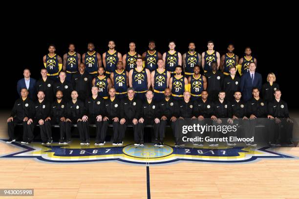 The Denver Nuggets pose for the official team photo on March 12, 2018 at the Pepsi Center in Denver, Colorado. NOTE TO USER: User expressly...