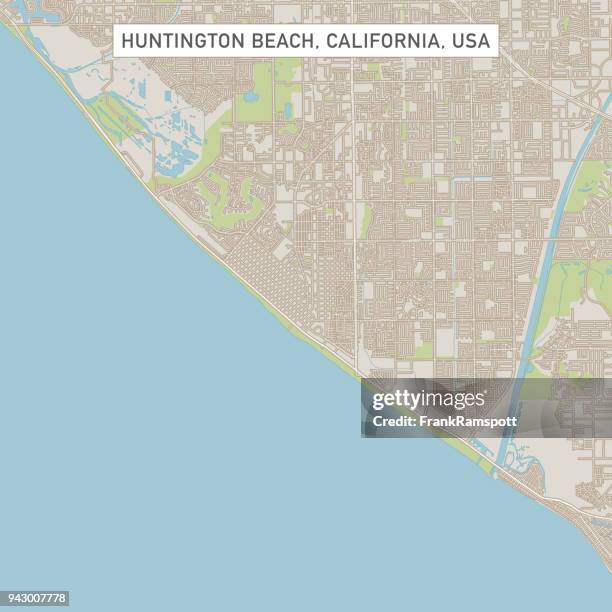 huntington beach kalifornien usa stadtstraße karte - huntington beach california stock-grafiken, -clipart, -cartoons und -symbole