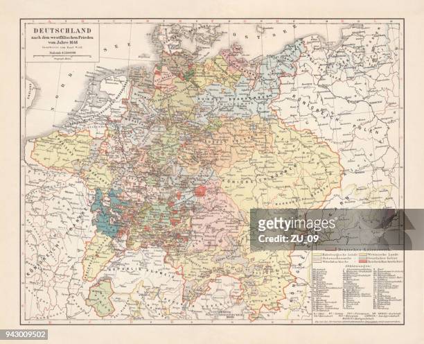 map of germany, after the peace of westphalia in 1648 - saxony stock illustrations