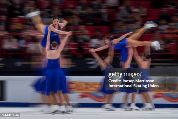 Team Hot Shivers of Italy compete in the Free Skating during the World Synchronized Skating Championships at Ericsson Globe on April 7, 2018 in...