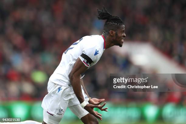 Wilfried Zaha of Crystal Palace celebrates after scoring his sides second goal during the Premier League match between AFC Bournemouth and Crystal...