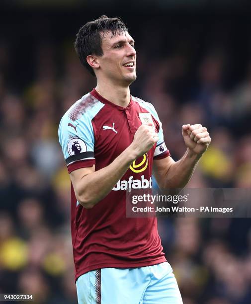 Burnley's Jack Cork celebrates scoring his side's second goal of the game during the Premier League match at Vicarage Road, Watford.