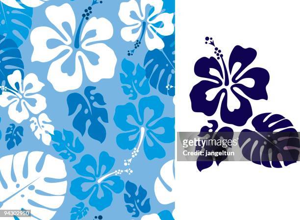 hibiscus surf-muster - floral pattern water colour stock-grafiken, -clipart, -cartoons und -symbole