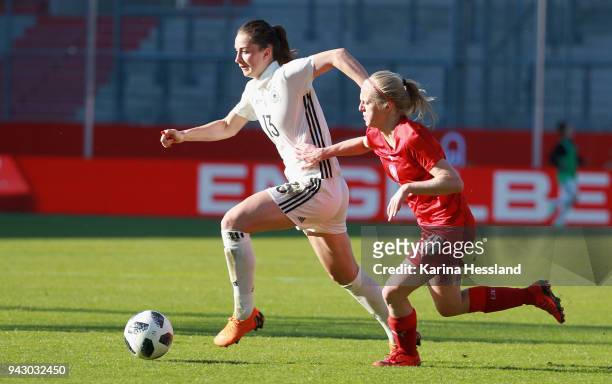 Sara Daebritz of Germany challenges Jika Chlastakova of Czech Republic during the 2019 FIFA Womens World Championship Qualifier match between Germany...