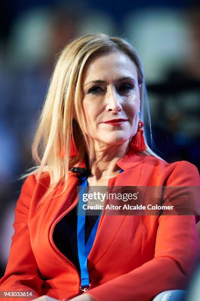 President of the Community of Madrid Cristina Cifuentes gives a speech during the Popular Party National Convention 2018 on April 7, 2018 in Seville,...