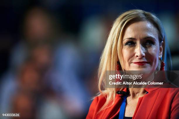 President of the Community of Madrid Cristina Cifuentes gives a speech during the Popular Party National Convention 2018 on April 7, 2018 in Seville,...