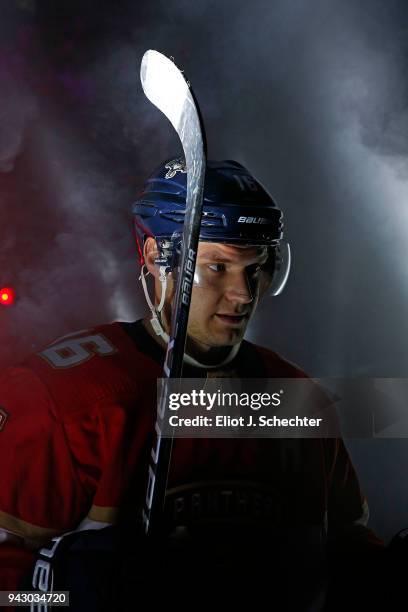 Aleksander Barkov of the Florida Panthers heads out to the ice for introductions prior to the start of the game against the Boston Bruins at the BB&T...