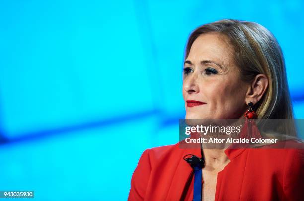 President of the Community of Madrid Cristina Cifuentes gives a speech during the Popular Party National Convention 2018 on April 7, 2018 in Seville,...