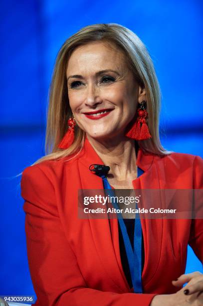 President of the Community of Madrid Cristina Cifuentes gives a speech during the Popular Party National Convention 2018 on April 7, 2018 in Seville,...