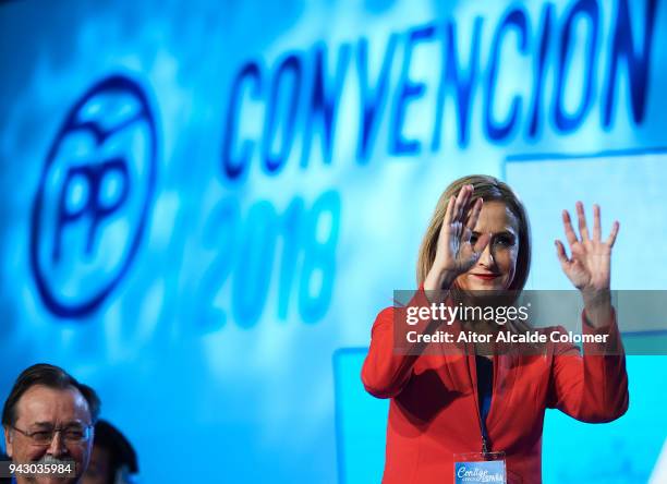 President of the Community of Madrid Cristina Cifuentes gives a speech during the Popular Party National Convention 2018 on April 7, 2018 in Seville,...