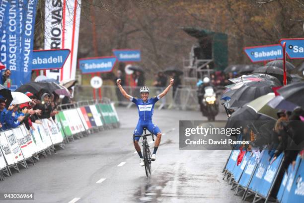 Arrival / Enric Mas of Spain and Team Quick-Step Floors / Celebration / Rain / Public / during the 58th Vuelta Pais Vasco 2018, Stage 6 a 122,2km...