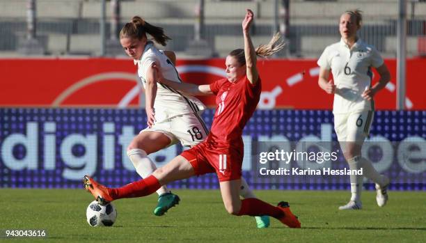 Melanie Leupolz of Germany challenges Tereza Krejcirikova of Czech Republic during the 2019 FIFA Womens World Championship Qualifier match between...