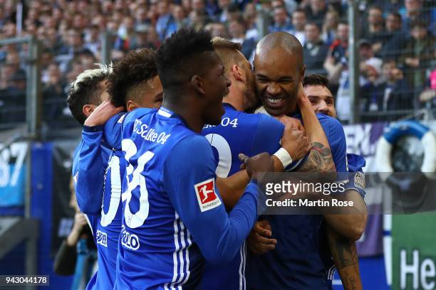 Naldo of Schalke celebrates after he scored a goal to make it 0:1 during the Bundesliga match between Hamburger SV and FC Schalke 04 at...