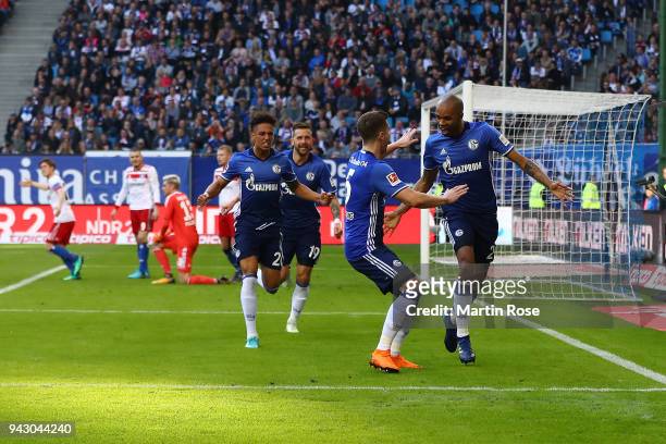 Naldo of Schalke celebrates after he scored a goal to make it 0:1 during the Bundesliga match between Hamburger SV and FC Schalke 04 at...