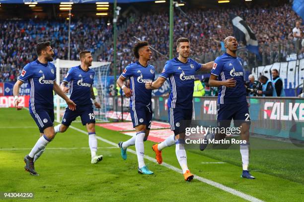 Naldo of Schalke celebrates after he scored a goal to make it 0:1 during the Bundesliga match between Hamburger SV and FC Schalke 04 at...