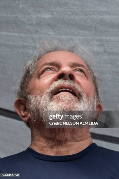 Brazilian ex-president Luiz Inacio Lula da Silva gestures during a Catholic mass in memory of his late wife Marisa Leticia, at the metalworkers union...