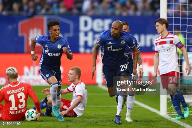 Naldo of Schalke celebrates after he scored a goal to make it 0:1 during the Bundesliga match between Hamburger SV and FC Schalke 04 at...