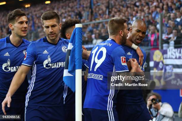 Naldo of Schalke celebrates after he scored a goal to make it 0:1 during the Bundesliga match between Hamburger SV and FC Schalke 04 at...