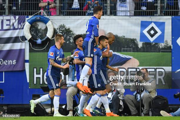 Naldo of Schalke celebrates after he scored a goal to make it 0:1 during the Bundesliga match between Hamburger SV and FC Schalke 04 at...