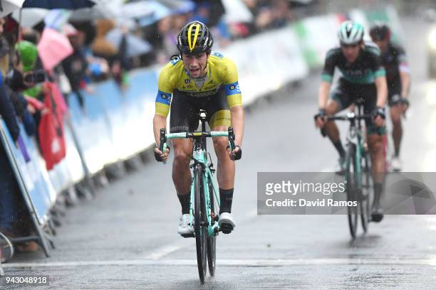 Arrival / Primoz Roglic of Slovenia and Team LottoNL-Jumbo Yellow Leader Jersey / during the 58th Vuelta Pais Vasco 2018, Stage 6 a 122,2km stage...